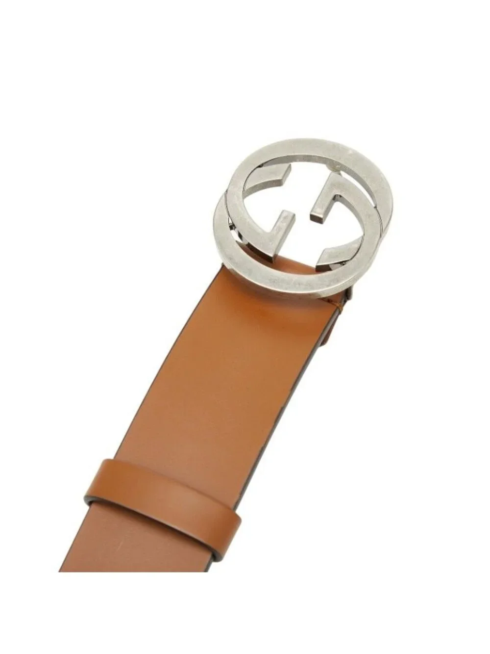 Gucci Interlocking Belt 85 34 GG Buckle Brown Leather